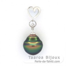 Rhodiated Sterling Silver Pendant and 1 Tahitian Pearl Ringed C 11.1 mm