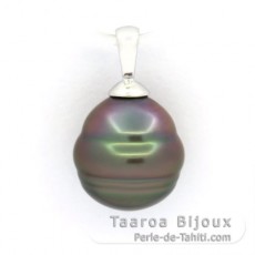 Rhodiated Sterling Silver Pendant and 1 Tahitian Pearl Ringed B 10.6 mm