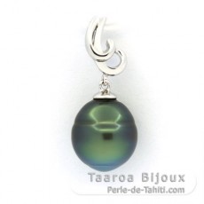 Rhodiated Sterling Silver Pendant and 1 Tahitian Pearl Ringed B 10.2 mm