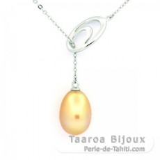 Rhodiated Sterling Silver Necklace and 1 Australian Pearl Semi-Baroque B 9.7 mm