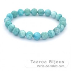 Bracelet of 22 Larimar Beads - 8 to 8.4 mm - 15.5 cm - 17.8 gr