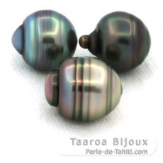 Lot of 3 Tahitian Pearls Ringed C from 10.6 to 10.8 mm