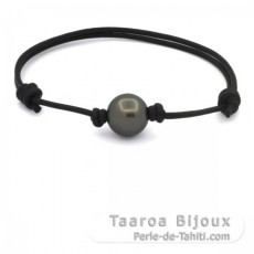 Leather Bracelet and 1 Tahitian Pearl Round C 12.3 mm