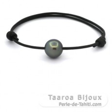 Leather Bracelet and 1 Tahitian Pearl Round C 12.7 mm