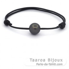 Leather Bracelet and 1 Tahitian Pearl Round C 12.5 mm