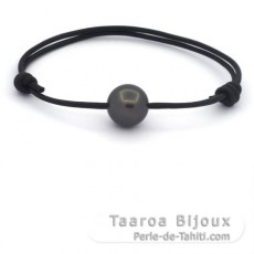 Leather Bracelet and 1 Tahitian Pearl Round C 12.5 mm