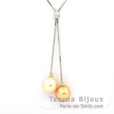 Rhodiated Sterling Silver Necklace and 2 Australian Pearls Semi-Baroque B 9.5 mm