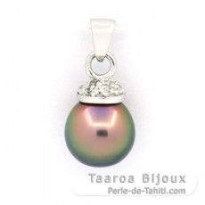 Rhodiated Sterling Silver Pendant and 1 Tahitian Pearl Semi-Baroque B 10.1 mm