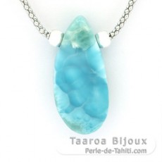 Rhodiated Sterling Silver Necklace and 1 Larimar - 33 x 15 x 9 mm - 8.3 gr