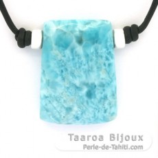 Leather Necklace and 1 Larimar - 32 x 23 x 8 mm - 13.2 gr