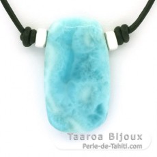 Leather Necklace and 1 Larimar - 35 x 20 x 8 mm - 11.9 gr