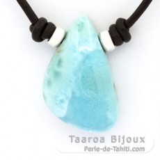 Leather Necklace and 1 Larimar - 26 x 17 x 10 mm - 7.3 gr