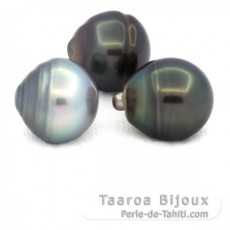 Lot of 3 Tahitian Pearls Ringed C from 12.5 to 12.9 mm