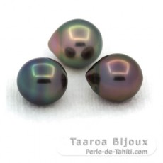 Lot of 3 Tahitian Pearls Semi-Baroque B from 9 to 9.4 mm