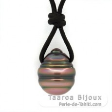 Leather Necklace and 1 Tahitian Pearl Ringed C 11 mm