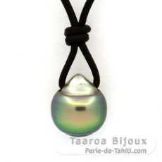 Leather Necklace and 1 Tahitian Pearl Ringed C 10.7 mm