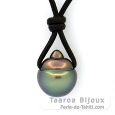 Leather Necklace and 1 Tahitian Pearl Ringed B 11.8 mm