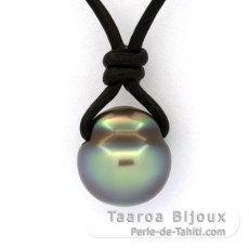 Leather Necklace and 1 Tahitian Pearl Ringed C 11.8 mm