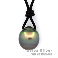 Leather Necklace and 1 Tahitian Pearl Ringed C 13.2 mm