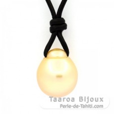 Leather Necklace and 1 Australian Pearl Semi-Baroque C 13.5 mm
