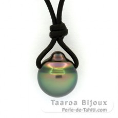 Leather Necklace and 1 Tahitian Pearl Ringed B 10.9 mm