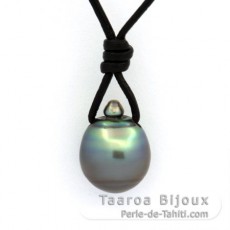 Leather Necklace and 1 Tahitian Pearl Ringed C 10.1 mm