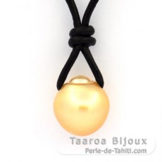 Leather Necklace and 1 Australian Pearl Semi-Baroque C 11.8 mm
