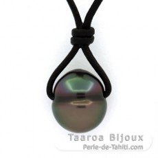 Leather Necklace and 1 Tahitian Pearl Ringed B 10.9 mm