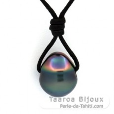 Leather Necklace and 1 Tahitian Pearl Ringed B 10 mm