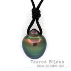 Leather Necklace and 1 Tahitian Pearl Ringed C 10.7 mm