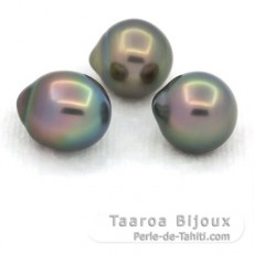 Lot of 3 Tahitian Pearls Semi-Baroque B from 9.5 to 9.8 mm