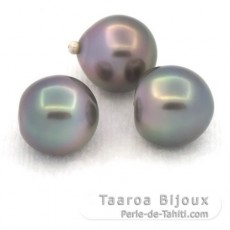 Lot of 3 Tahitian Pearls Semi-Baroque B from 9.6 to 9.7 mm