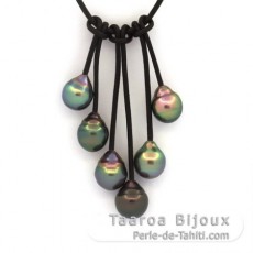 Leather Necklace and 6 Tahitian Pearls Ringed B/C 8.5 to 9.2 mm