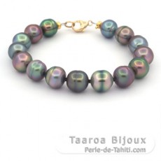 Bracelet with 15 Tahitian Pearls Ringed B/C 9.3 to 10 mm and 14K Gold