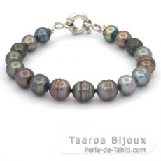 Bracelet with 17 Tahitian Pearls Ringed B/C 8.2 to 9.3 mm and Rhodiated Sterling Silver
