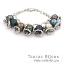 Rhodiated Sterling Silver Bracelet and 8 Tahitian Pearls Semi-Baroque C 9.1 to 9.4 mm