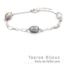 Rhodiated Sterling Silver Bracelet and 3 Tahitian Keishis