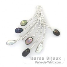 Rhodiated Sterling Silver Pendant and Brooch with 7 Tahitian Keishis