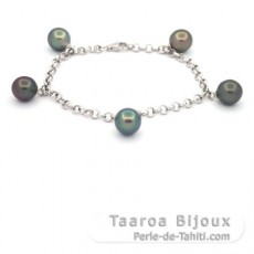 Rhodiated Sterling Silver Bracelet and 5 Tahitian Pearls Semi-Baroque B 8.7 to 9 mm
