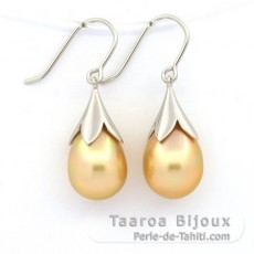 Rhodiated Sterling Silver Earrings and 2 Australian Pearls Semi-Baroque B/C 10.9 mm