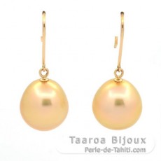 14K solid Gold Earrings and 2 Australian Pearls Semi-Baroque B 10.8 mm