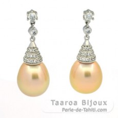 Rhodiated Sterling Silver Earrings and 2 Australian Pearls Semi-Baroque C 10.6 mm