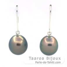 14K White Gold Earrings and 2 Tahitian Pearls Semi-Baroque B 9.4 mm