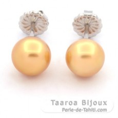Rhodiated Sterling Silver Earrings and 2 Australian Pearls Semi-Baroque C 8.9 mm