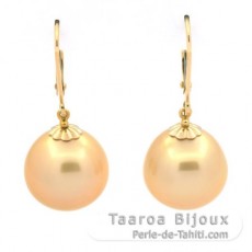 18K solid Gold Earrings and 2 Australian Pearls Semi-Baroque 1 B & 1 C 12.5 mm