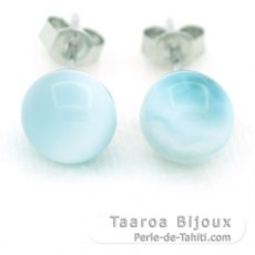 Rhodiated Sterling Silver Earrings and 2 Larimars - 8.4 mm - 1.8 gr