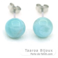 Rhodiated Sterling Silver Earrings and 2 Larimars - 8.6 mm - 1.9 gr