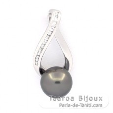 Rhodiated Sterling Silver Pendant and 1 Tahitian Pearl Near-Round B 8.8 mm