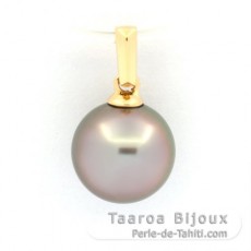 18K solid Gold Pendant and 1 Tahitian Pearl Round B 9.4 mm