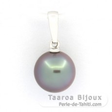 18K solid White Gold Pendant and 1 Tahitian Pearl Round B 9.2 mm